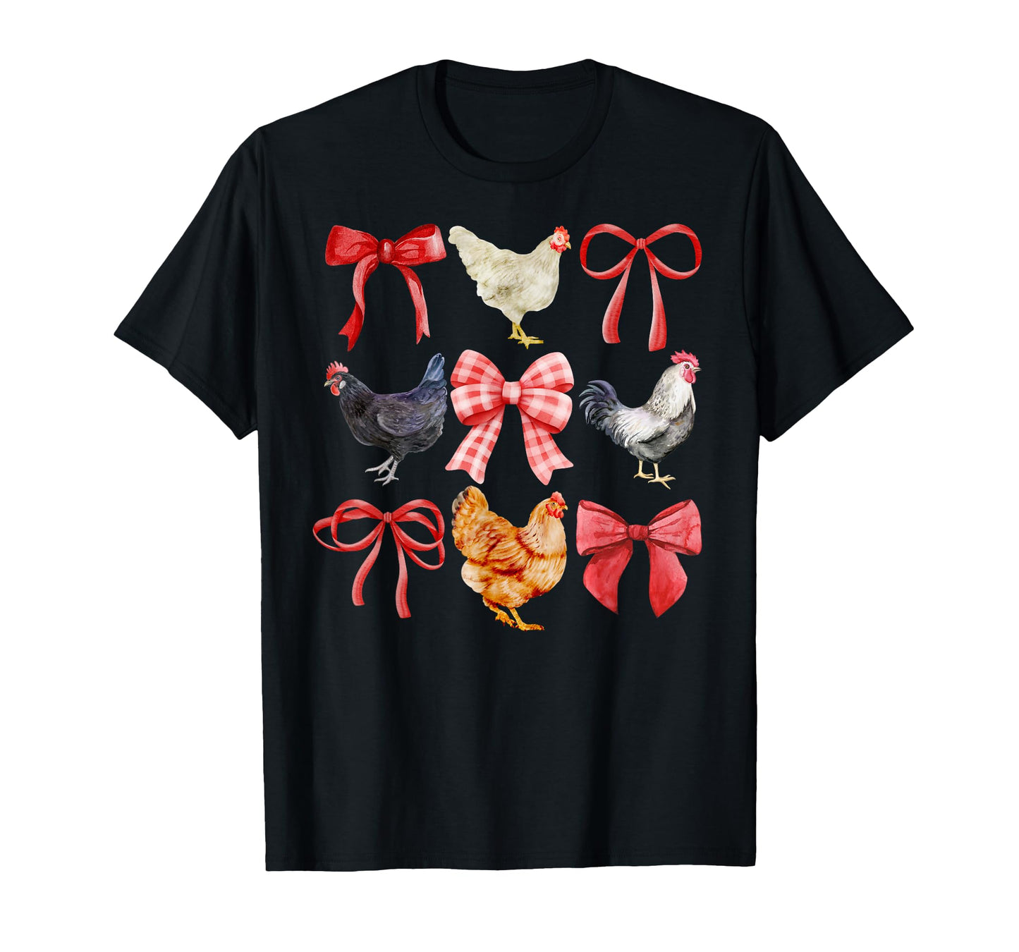 Coquette Chickens, Chickens and Bows, Watercolor T-Shirt