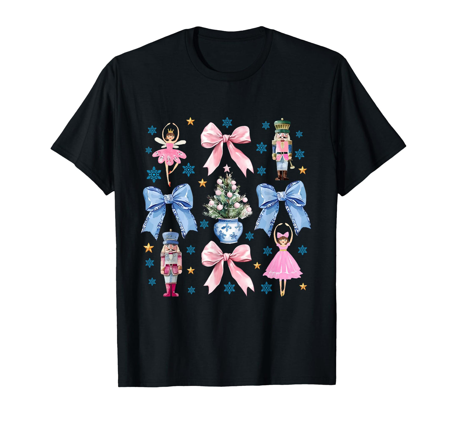Coquette Pink Blue Bow Nutcracker Xmas Merry Christmas T-Shirt