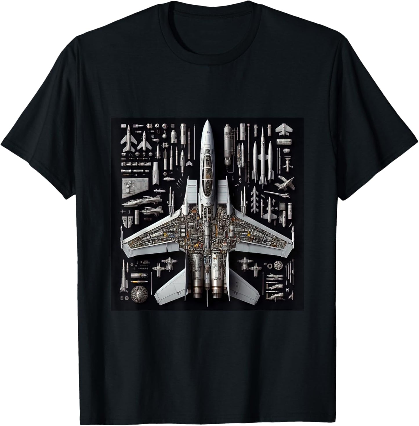 F-14 Tomcat Fighter Jet Anatomy Blueprint Military Aviation T-Shirt