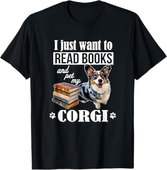 Funny Read Books Cardigan Blue Merle Corgi Lover T-Shirt