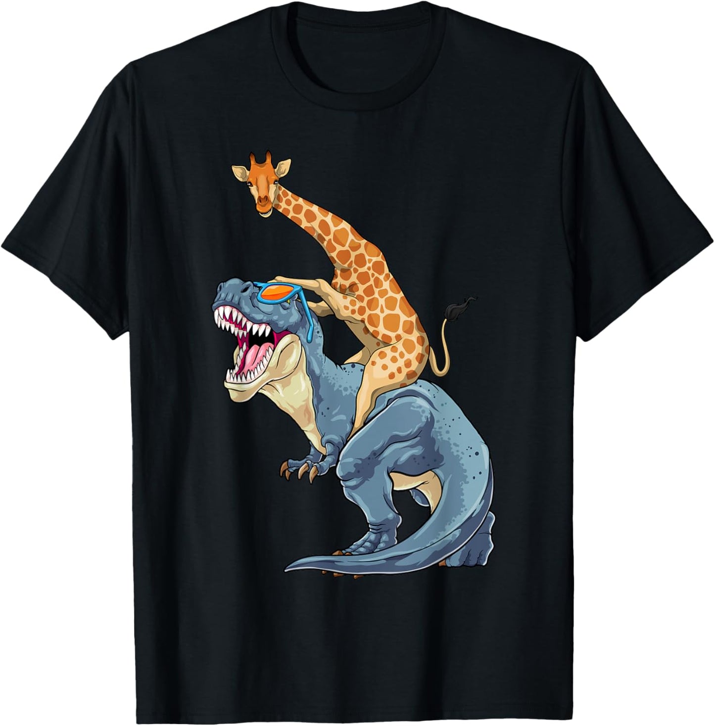 Giraffe Riding Dinosaur T-Rex African Animal Dino Funny T-Shirt