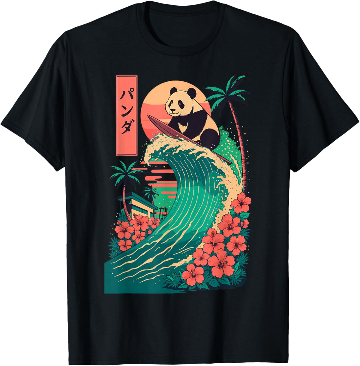Panda Surfing Japanese T-shirt