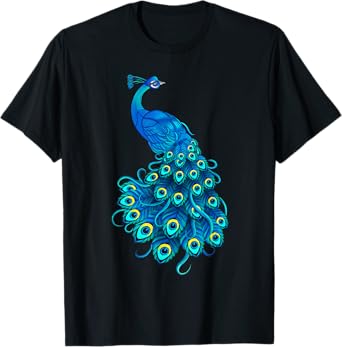 Blue Peacock Print Teal Feathers Bird Lover Men Women Gifts T-Shirt