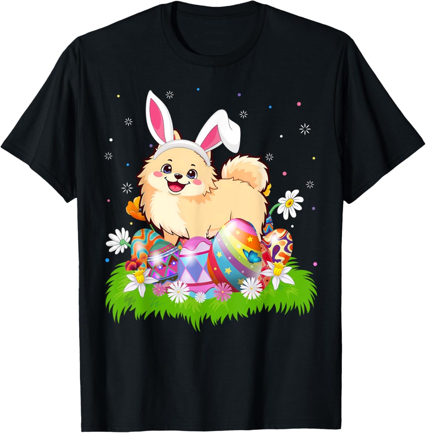 Pomeranian Dog Easter Egg Hunt Bunny Ear Easter Sunday T-Shirt