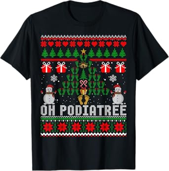 Funny Podiatry Christmas Tree Foot Podiatrist Gift Ugly T-Shirt