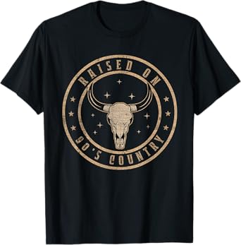 Raised On 90's Country Vintage Bull Skull Western Country T-Shirt