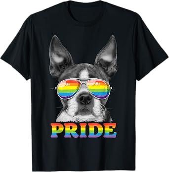 Boston Terrier Gay Pride LGBT Rainbow Flag Sunglasses LGBTQ T-Shirt