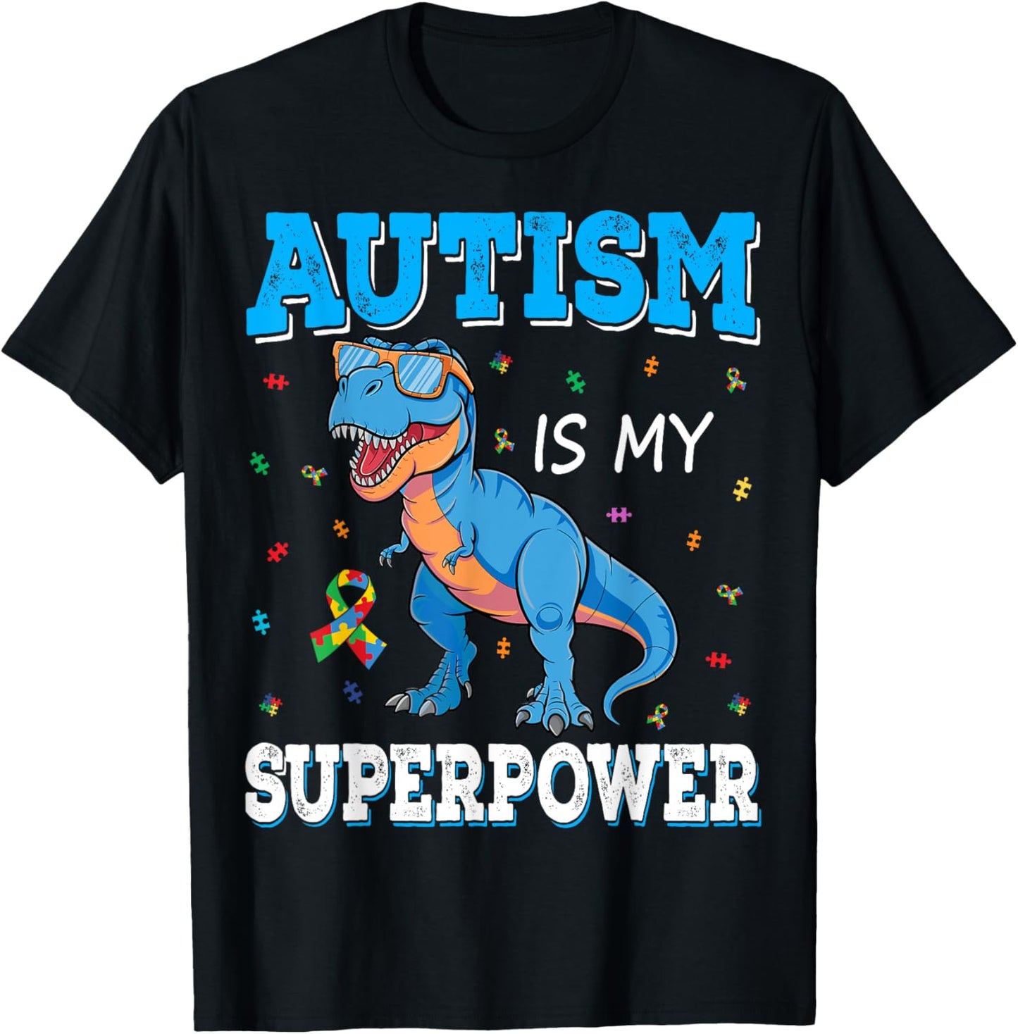 Autism Is My Superpower Dinosaur T-Rex Autism Superhero Kids T-Shirt