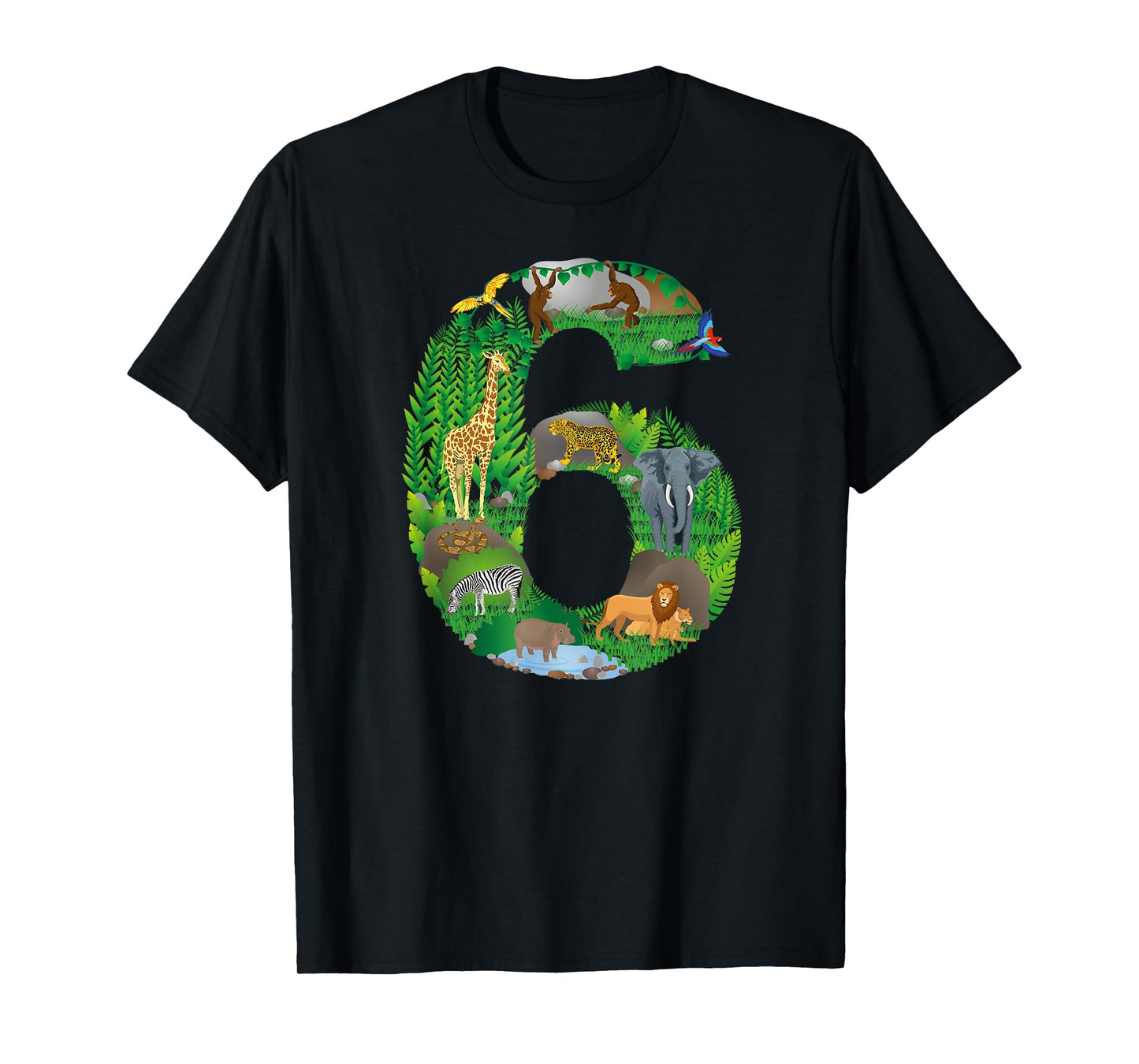 Safari Jungle Zoo animals Sixth Birthday number 6 T-shirt T-Shirt