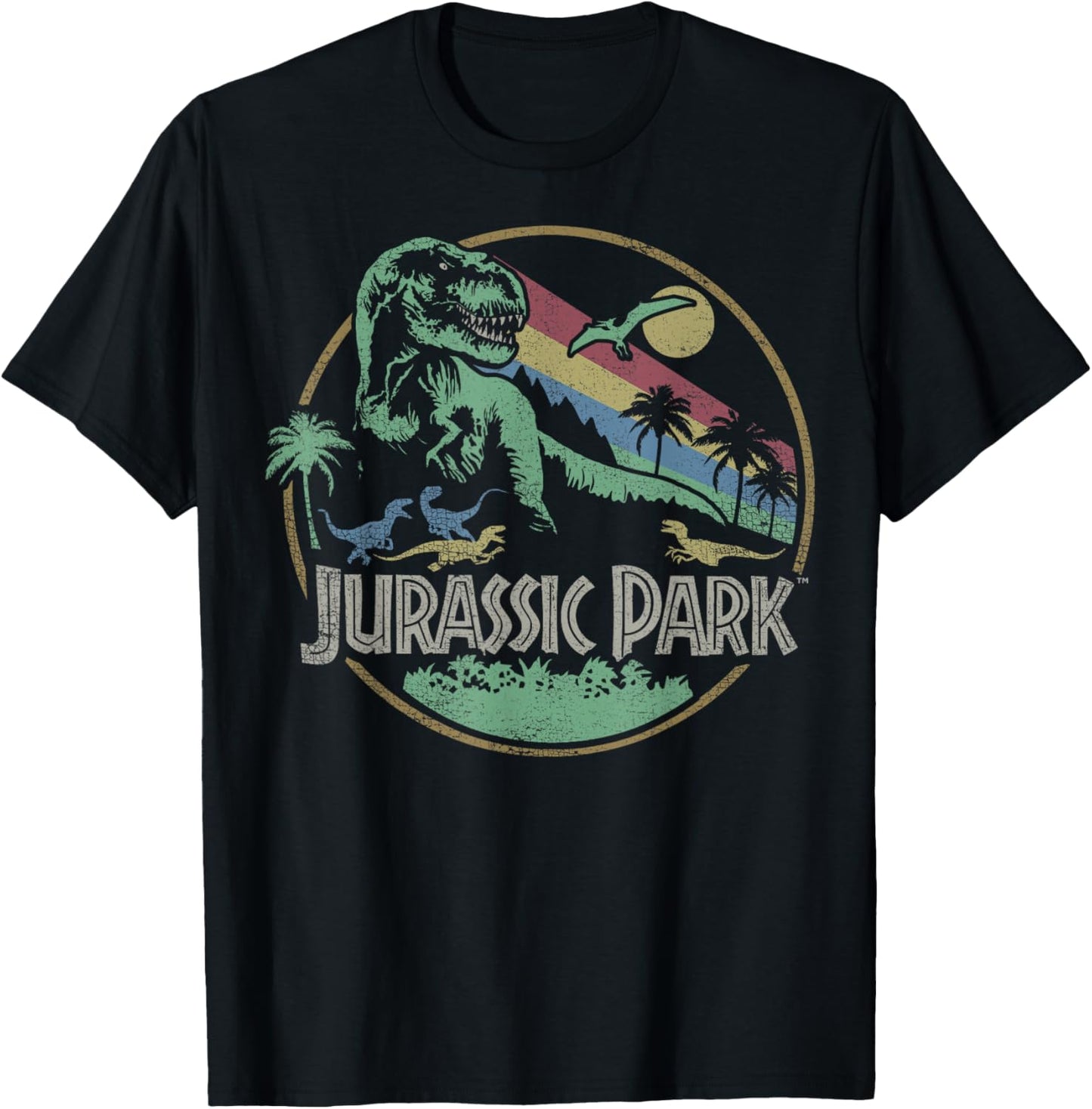 Jurassic Park Retro Darken Color Circle Logo T-Shirt
