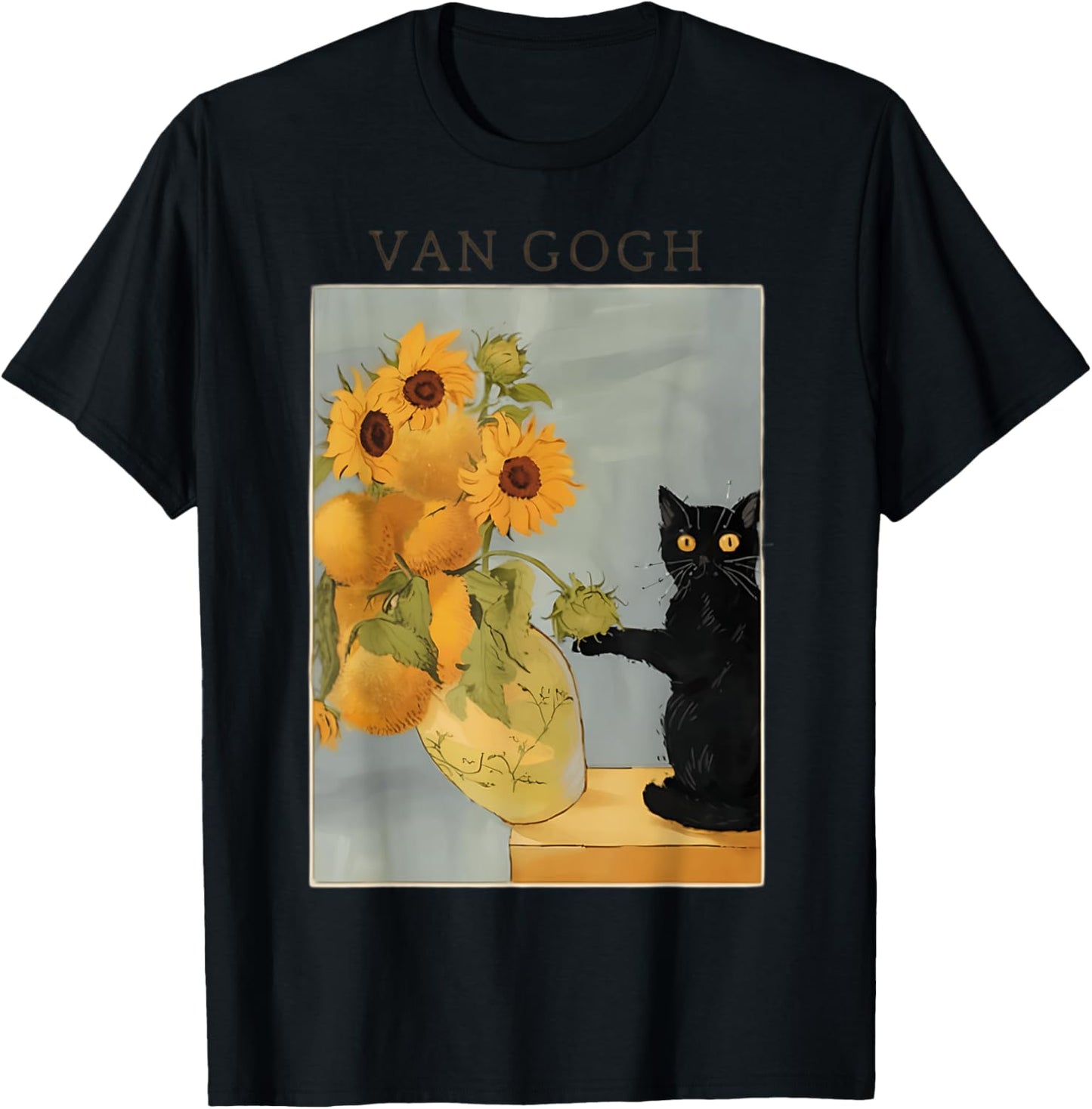 Funny Cat Sunflowers Van Gogh T-Shirt