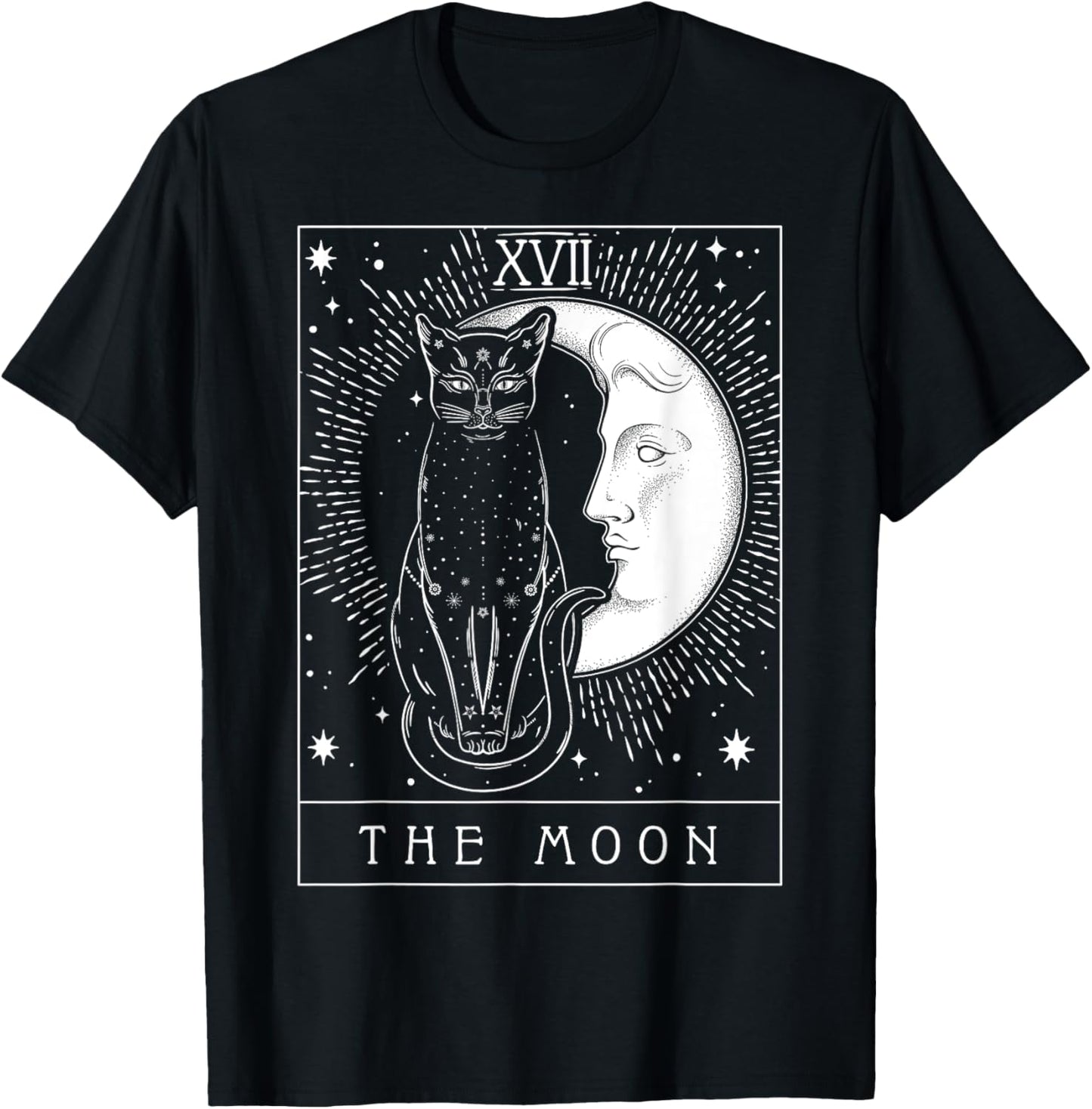 Tarot Card Crescent Moon And Cat Graphic T-Shirt
