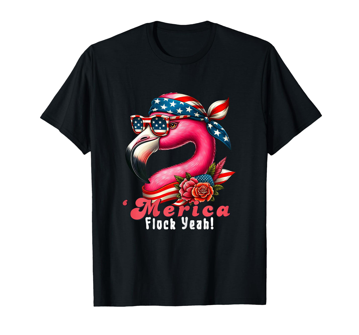 Merica Flock Yeah Patriotic Flamingo 4th of July Usa Flag Women T-Shirt