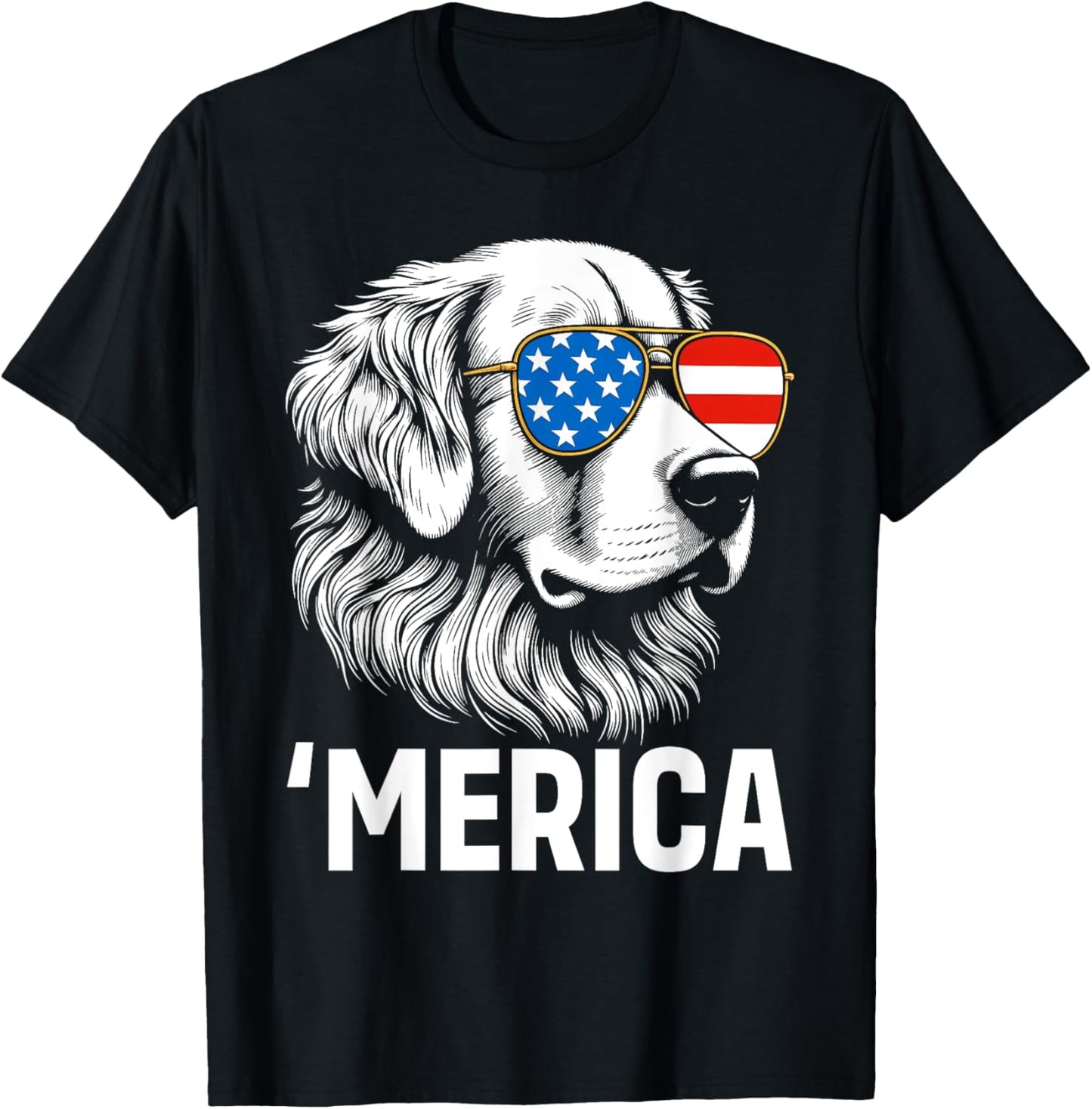 Golden Retriever Sunglasses Usa Flag Fun 4th Of July Merica T-Shirt