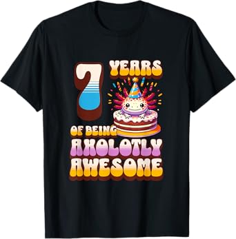 7 Years Axolotly Awesome Cute Axolotl 7th Birthday Kids T-Shirt
