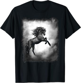 Black Wild Stallion Horse Rearing up with flowing mane T-Shirt