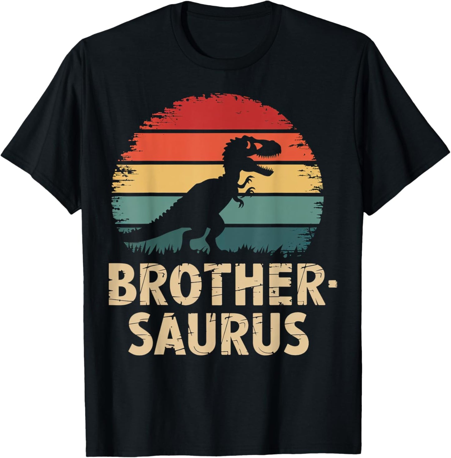 Retro Brothersaurus Dinosaur Rainbow Sunset T-Rex Design T-Shirt