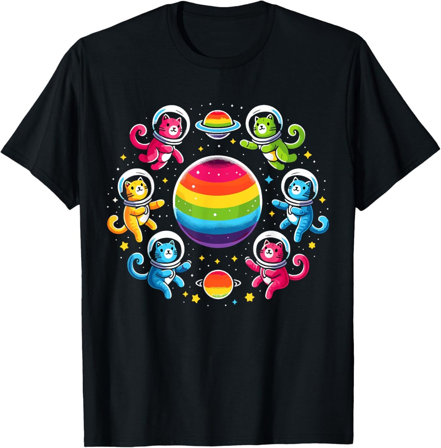 Gay Cats In Space Rainbow Ally Pride Month Lgbt T-Shirt