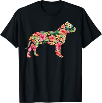 Pit Bull Flower Funny Dog Silhouette Floral Gifts Women Men T-Shirt