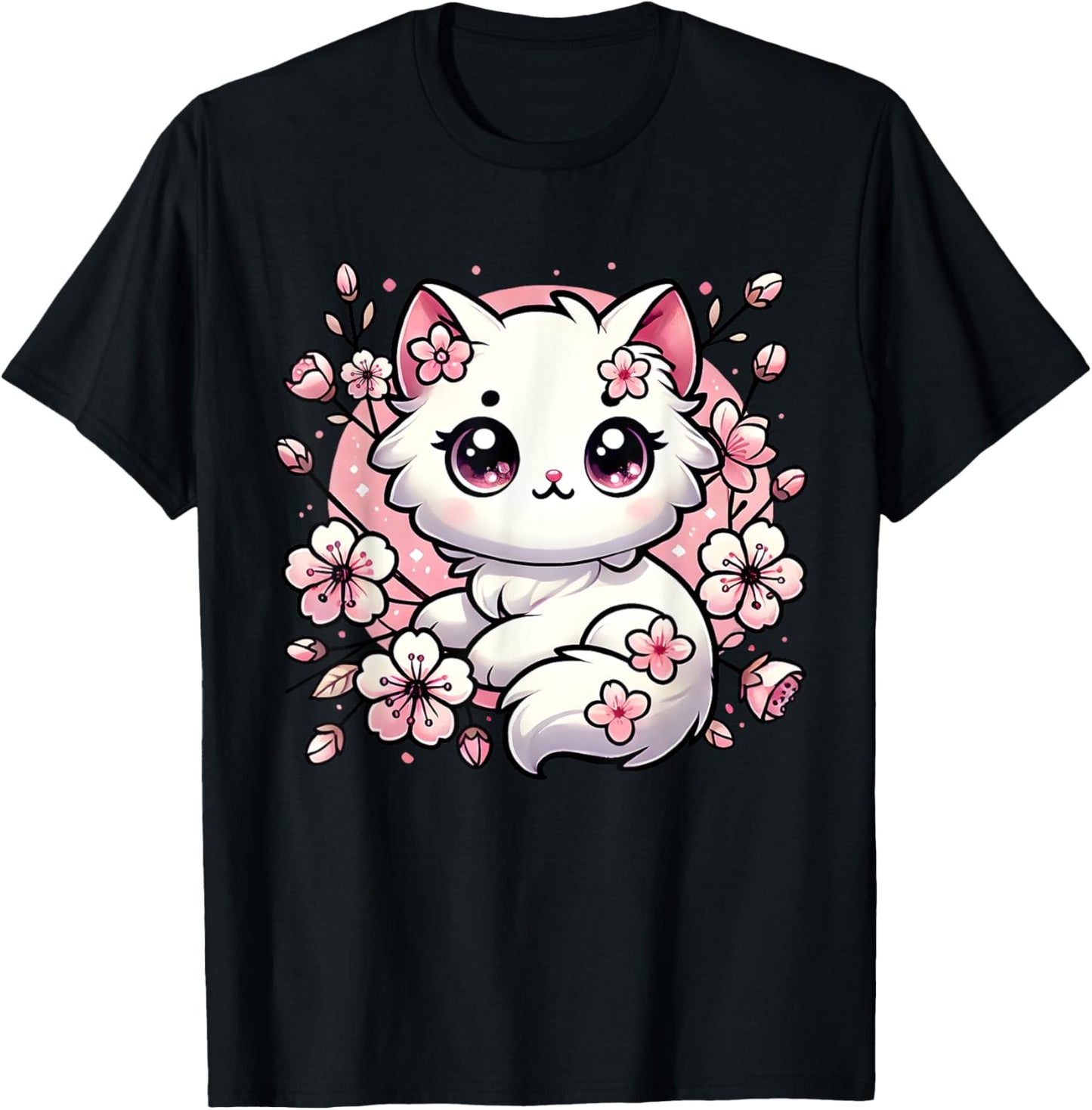 Cute Kawaii Cat Cherry Blossoms Kitten Lover Gift Women Girl T-Shirt