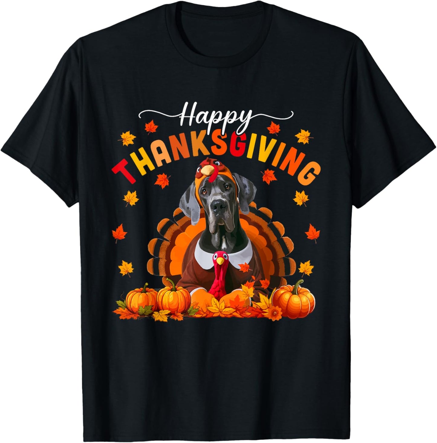 Happy Thanksgiving Great Dane Cosplay Fall Turkey Owner Kids T-Shirt