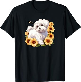Cute Sun Flowers Maltese Lover T-Shirt