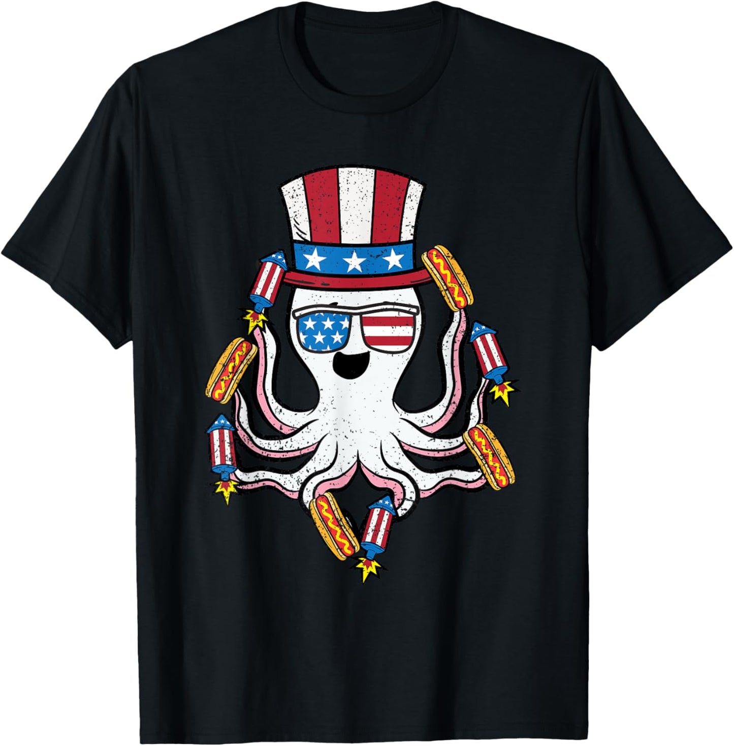 Octopus American Hat 4th Of July Hotdog Patriotic Animal T-Shirt