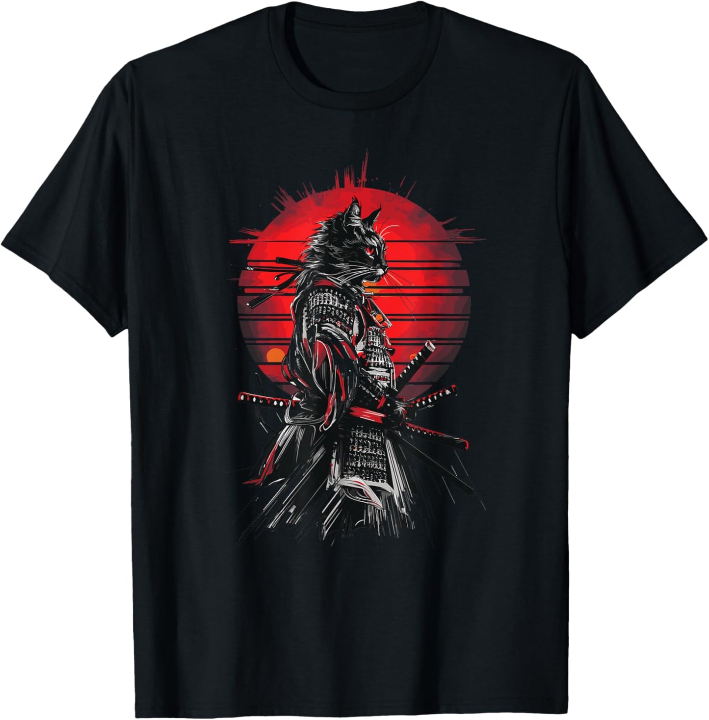 Japanese Samurai Cat Aesthetic Ninja ink Art T-Shirt
