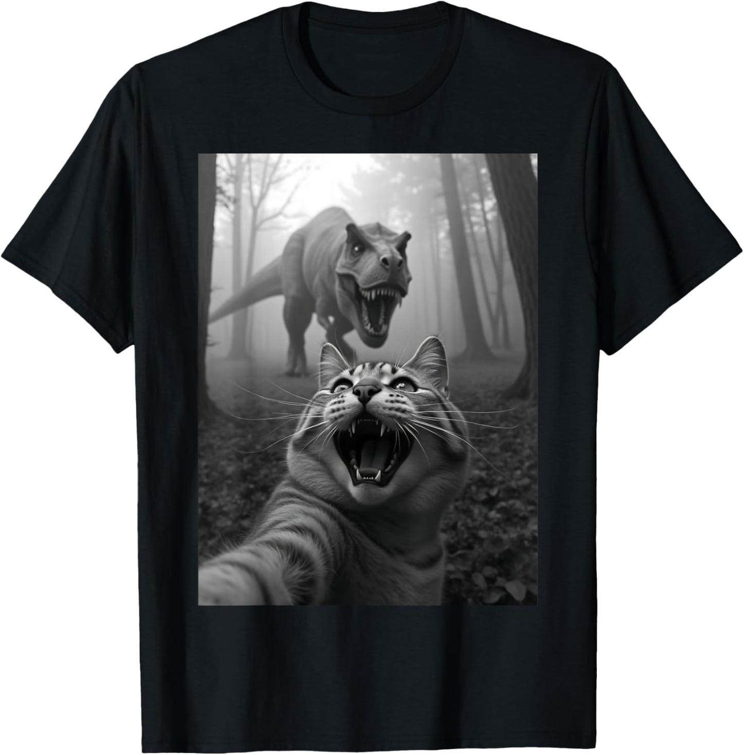 Cat Selfie With T-Rex Dinosaur T-Shirt for Men Women Girls Kids