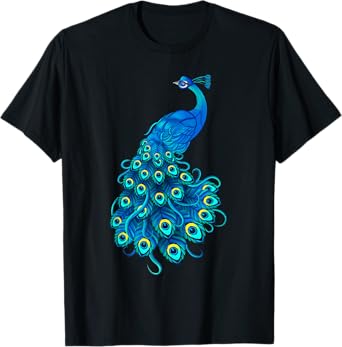Blue Peacock Print Teal Feathers Bird Lover Men Women Gifts T-Shirt