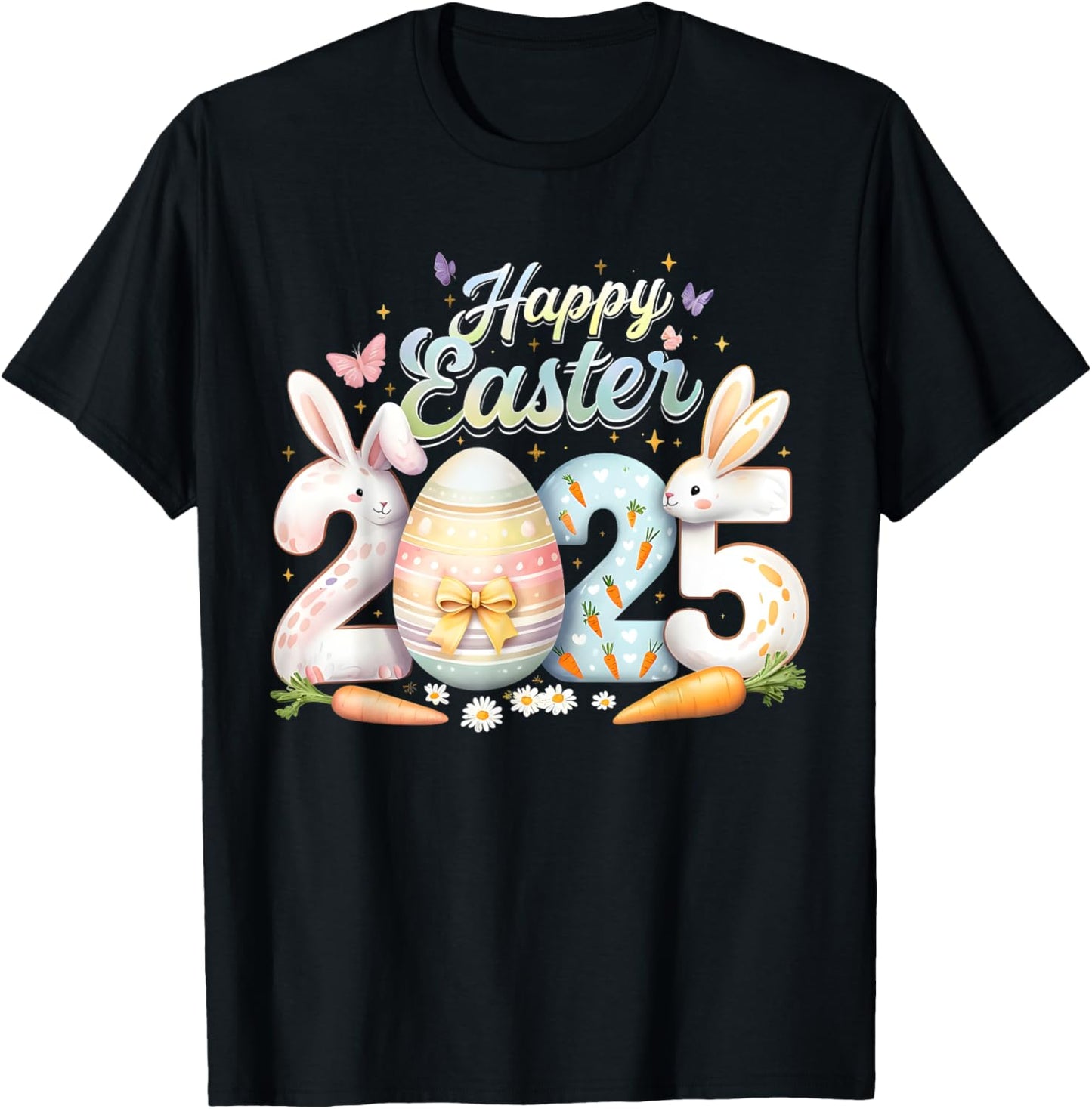 Happy Easter 2025 Bunny Rabbit Face Easter Day Women Girls T-Shirt