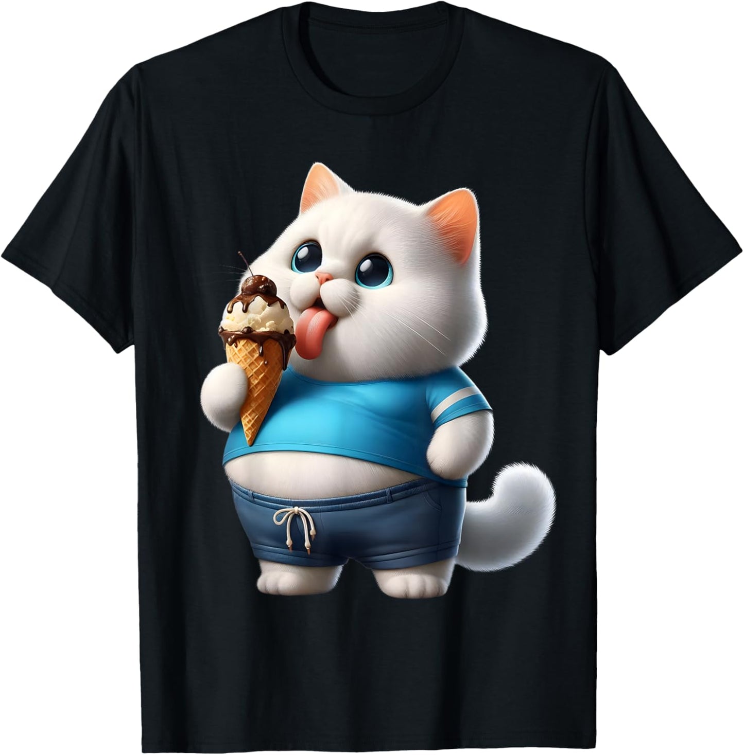 Funny Fat Cat Men Women Kids Ice Cream Fat Kitten Cat Lover T-Shirt