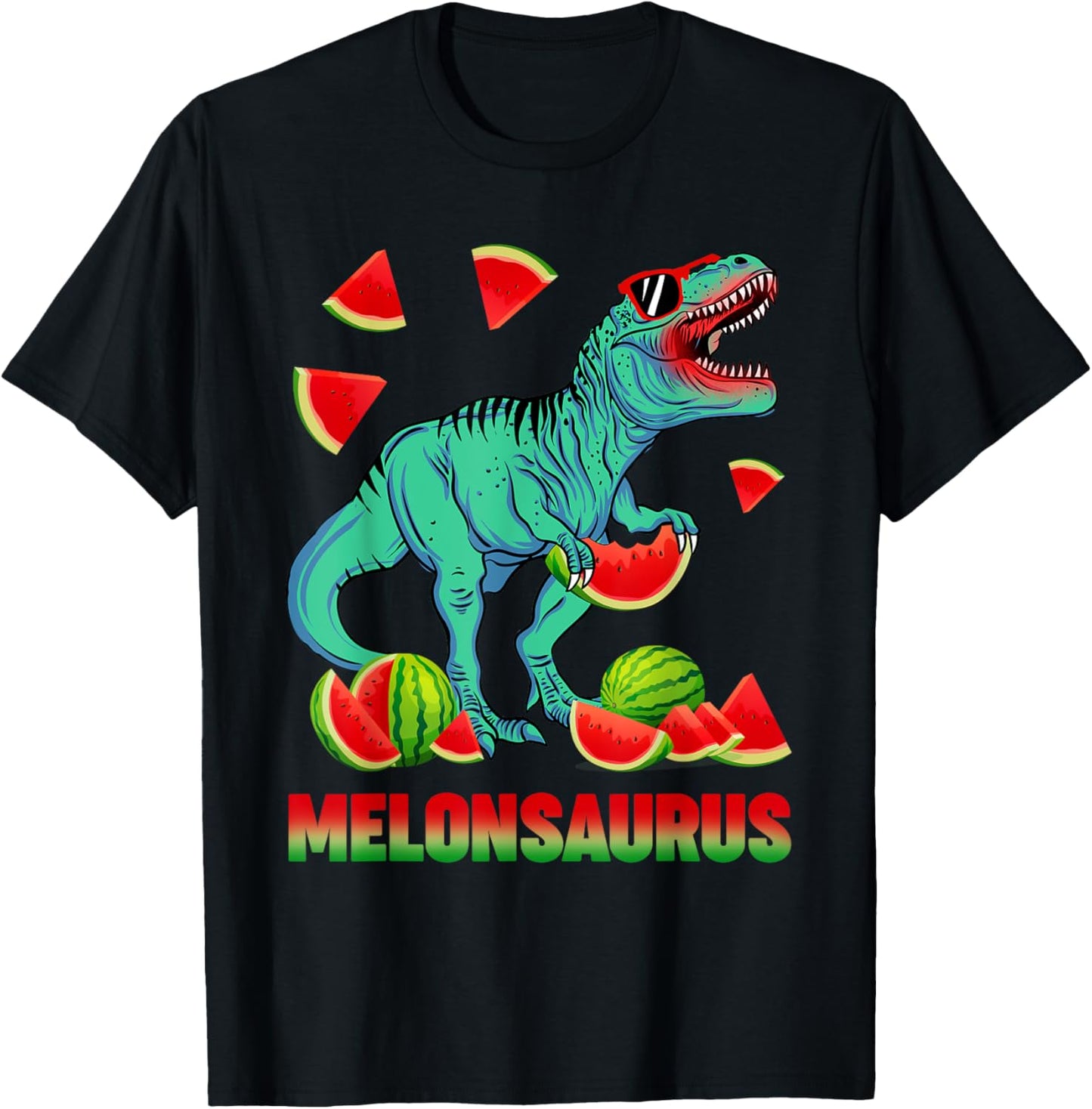 Funny Melonsaurus Watermelon Dinosaur T Rex Summer Vacation Men Women Kids T-Shirt