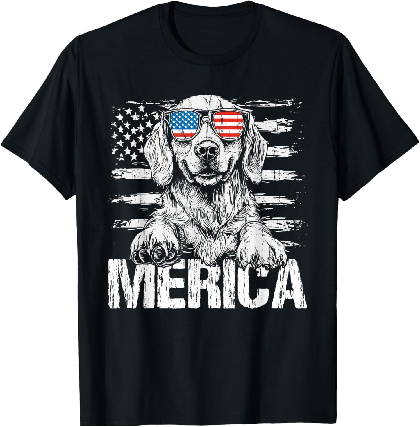 Patriotic Golden Retriever Dog Merica US Flag 4Th Of July T-Shirt