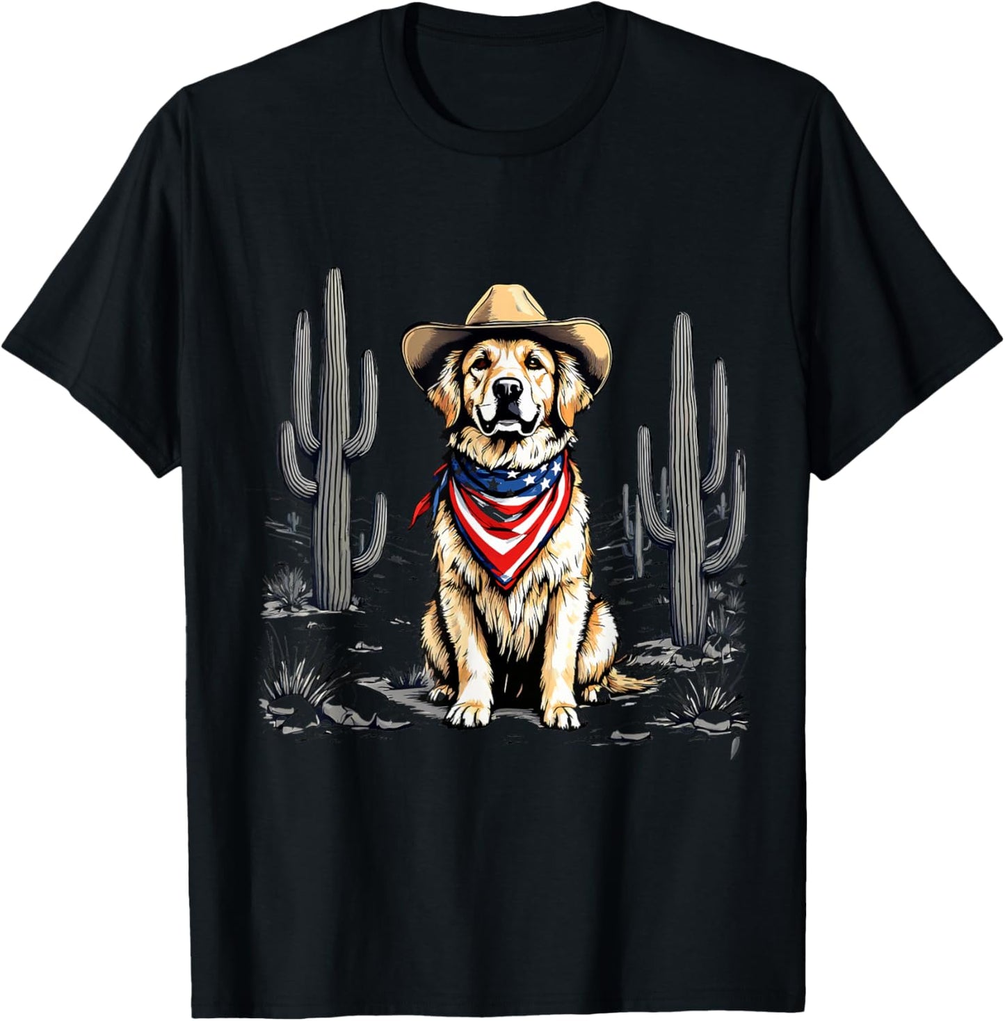 Patriotic Golden Retriever Cowboy USA Desert Dog Design T-Shirt