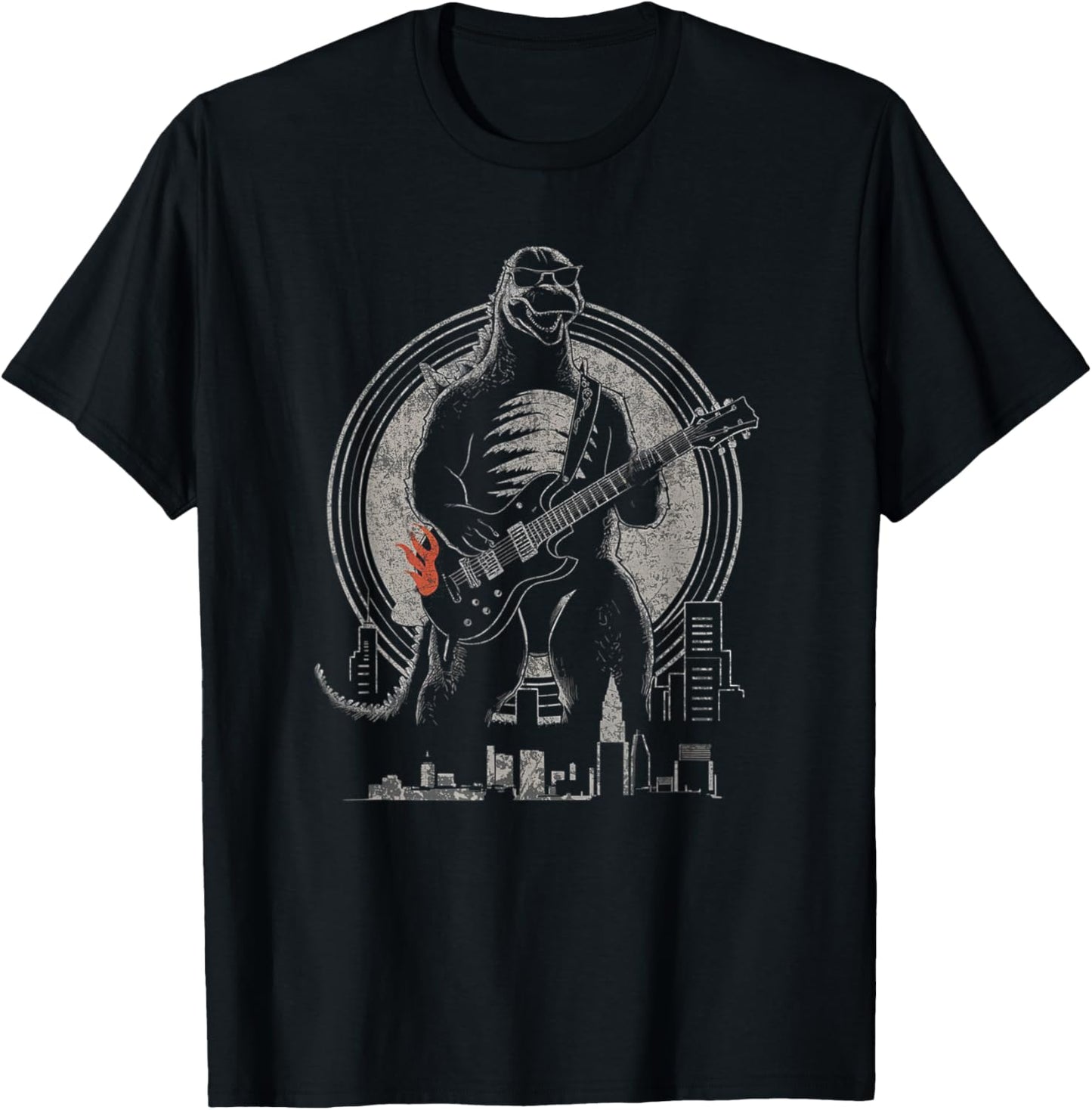 Theater Of Oneness - Music Dinosaur Guitar Funny Vintage Guitar Graphic Rock Guitarist T-Shirt, Small, Black