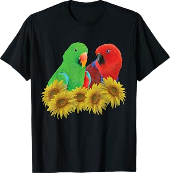 Pair of Eclectus Parrots, Male, and Female, Sunflower T-Shirt