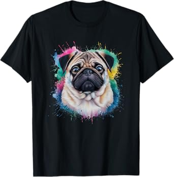 Men Woman Colorful Watercolor Pug T-Shirt