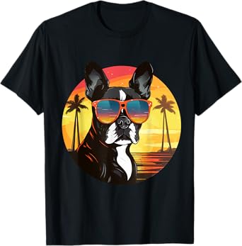 Boston Terrier Bostie Dog Breed Pet with Sunglasses T-Shirt for Men Women Kids