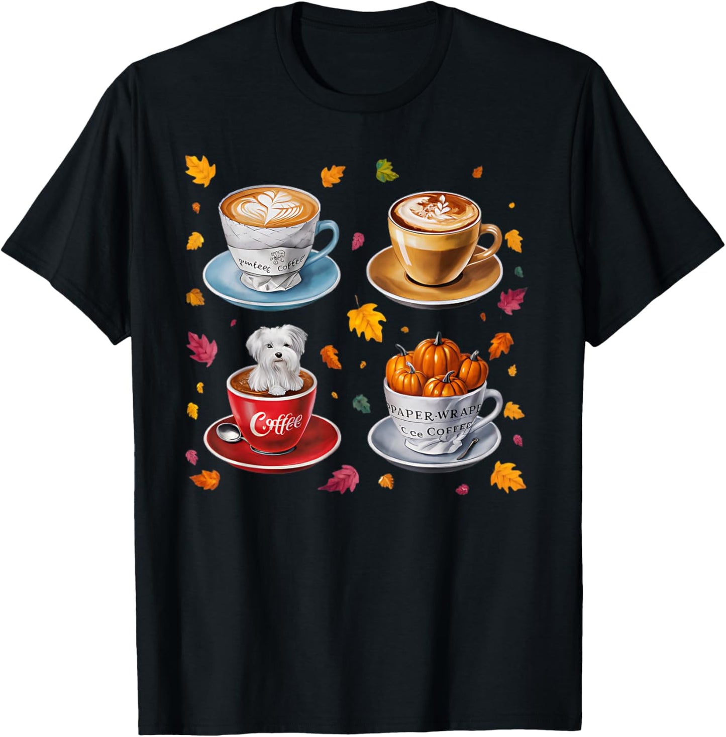 Shih Tzu Dog Pumpkin Spice Coffee Latte Fall Halloween Party T-Shirt