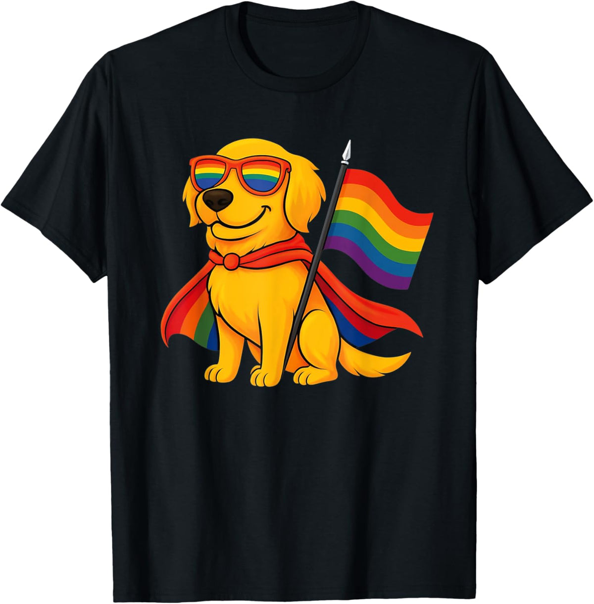 Retriever Dog Gay Pride LGBT Sunglasses Cape Rainbow Flag T-Shirt for Men Women Kids