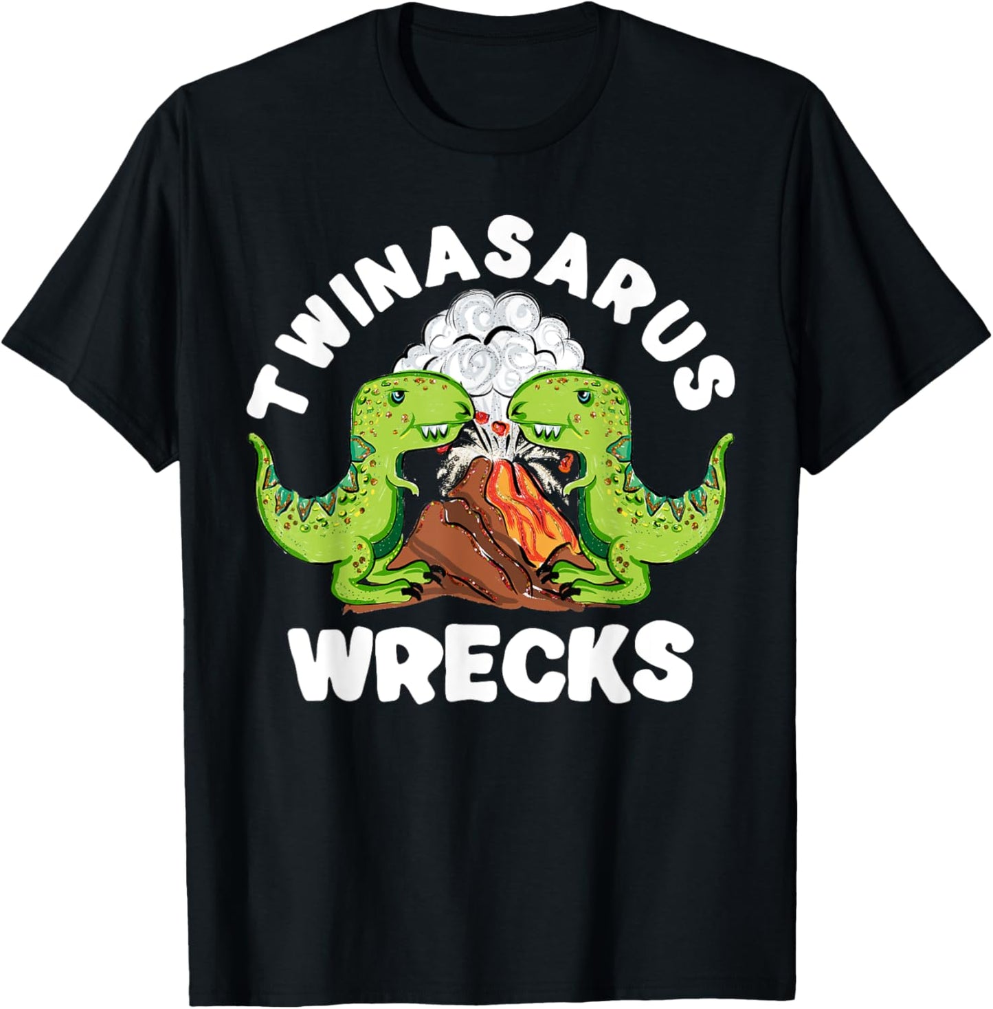 Dinosaur Twin Brothers Twinasaurus Wrecks T-Rex Volcano Boys T-Shirt