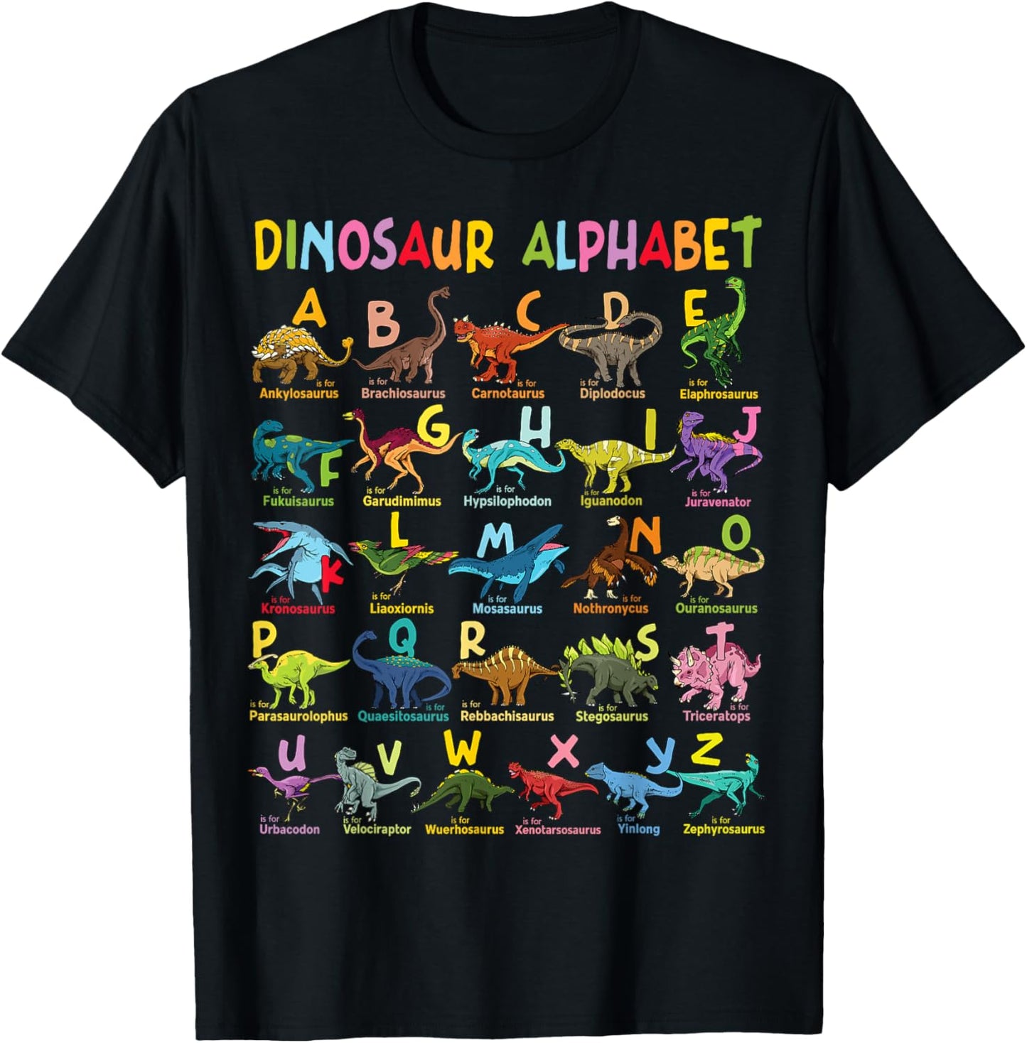 Types Of Dinosaurs Alphabet A-Z ABC Dino Identification Fun T-Shirt