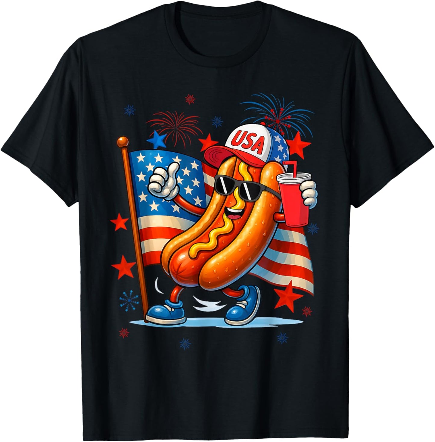 4th Of July Hotdog American Flag Patriotic Fireworks Funny T-Shirt