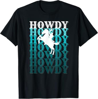 Fun Teal Country Boho Western Greetings Farm Fashion Horses T-Shirt