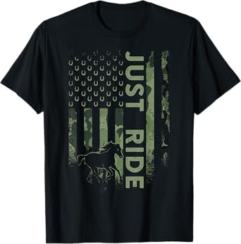 Vintage USA Camouflage Just Ride Horse, Horseback Riding T-Shirt