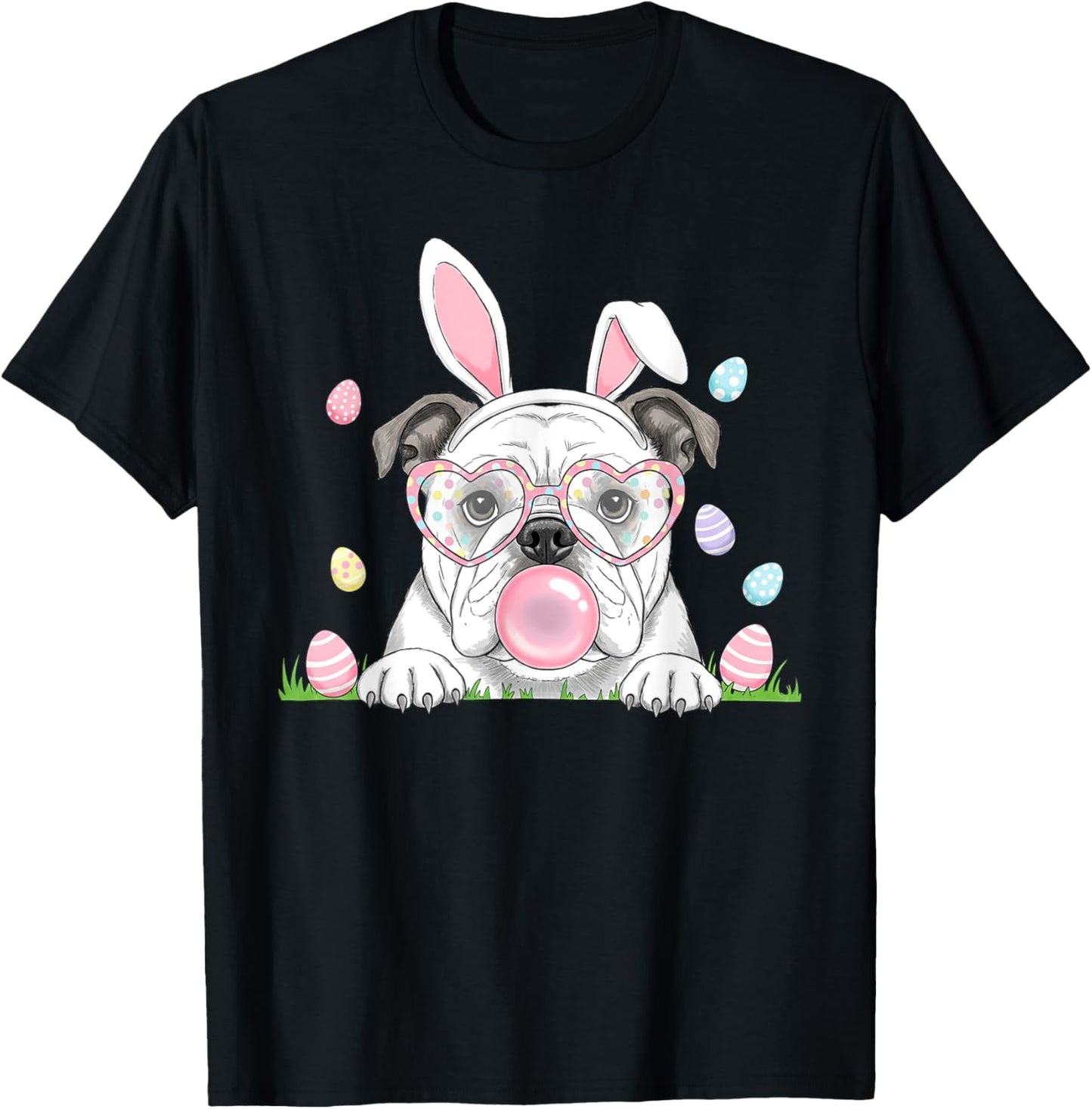 English Bulldog Bunny Bubble Gum Easter Day Womens Mens Kids T-Shirt