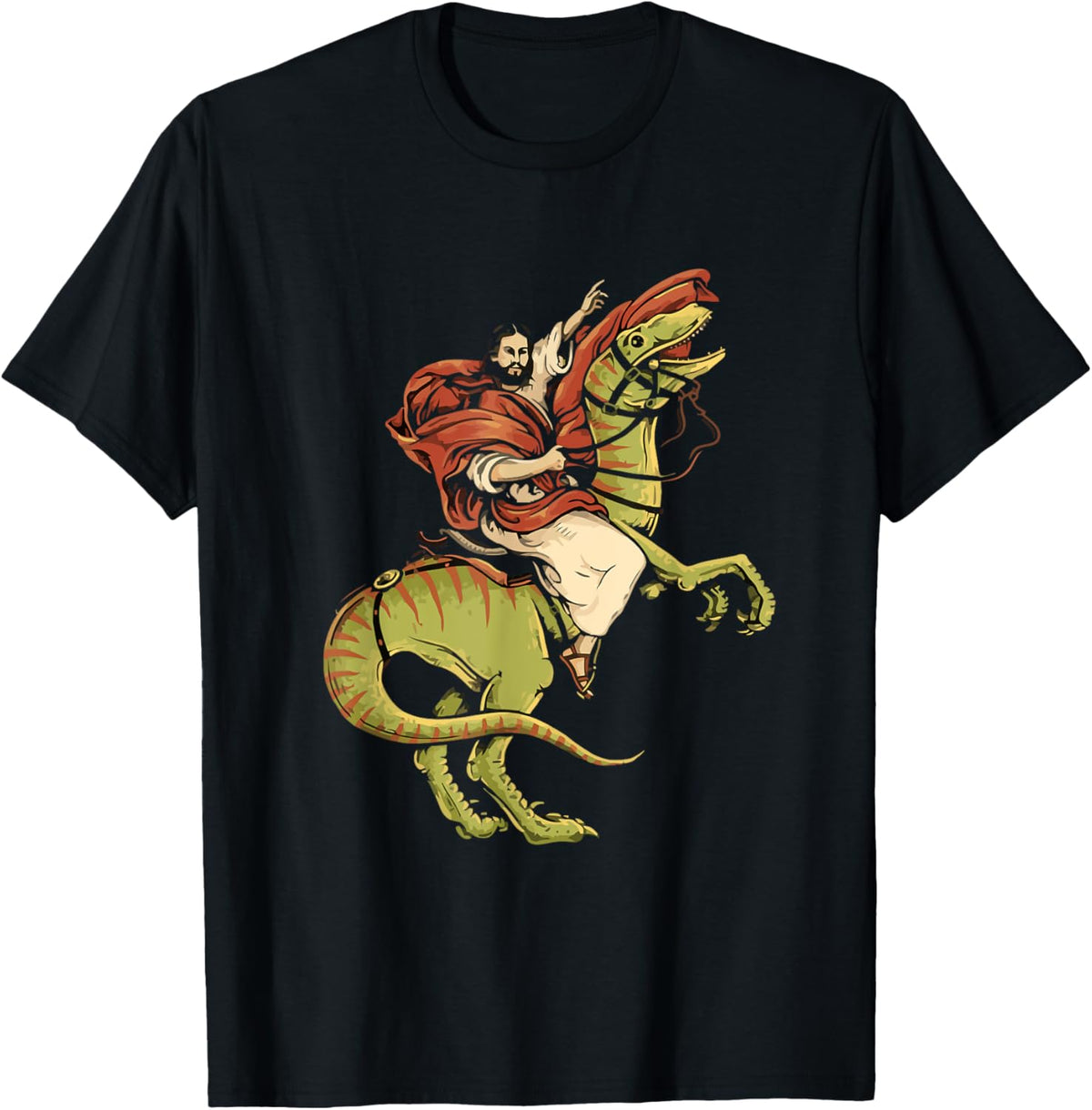 Jesus Riding Dinosaur Velociraptor funny jesus christ T-Shirt
