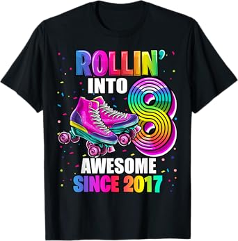 Birthday Roller Skating 8th Girls Rollin into 8 Skate Party T-Shirt