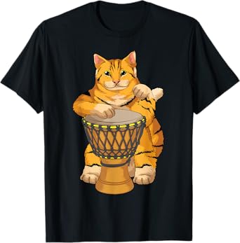 Funny Cat Playing Djembe Gift | Cute Kitten Musician Fan T-Shirt